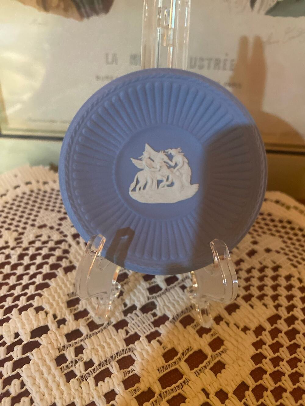 Vintage Wedgwood Blue Jasperware 3” Round Trinket Dish Classical Scene